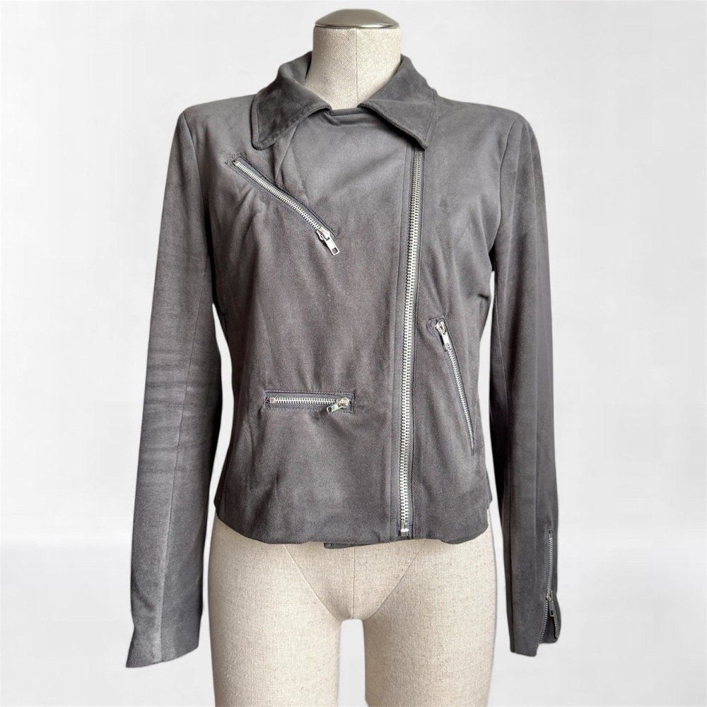 Olivaceous Gray Suede Moto Jacket